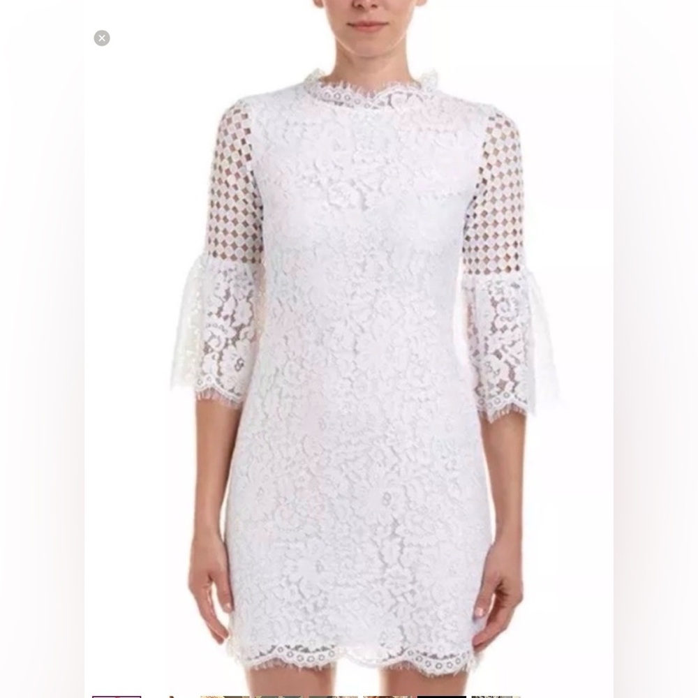 Sail to Sable White Bell Sleeve Lace Shift Dress in a boho style